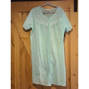 Vintage Nightgown Plus Size 2X Eyelet Sleepdress Green Cottagecore Granny